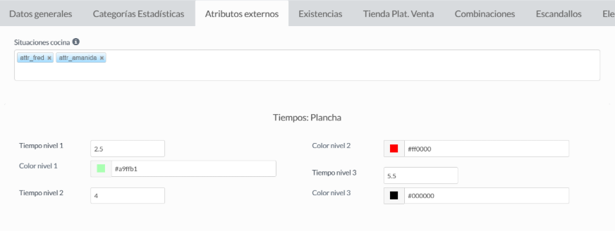 Pestaña Atributos Externos