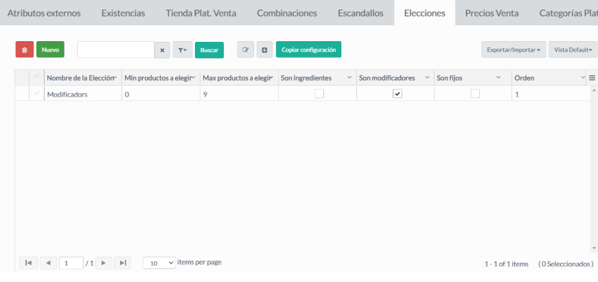 Pestaña Elecciones